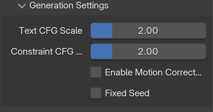 Motion Flow generation settings panel in Blender