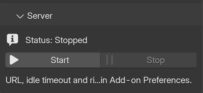 Motion Flow server panel in Blender